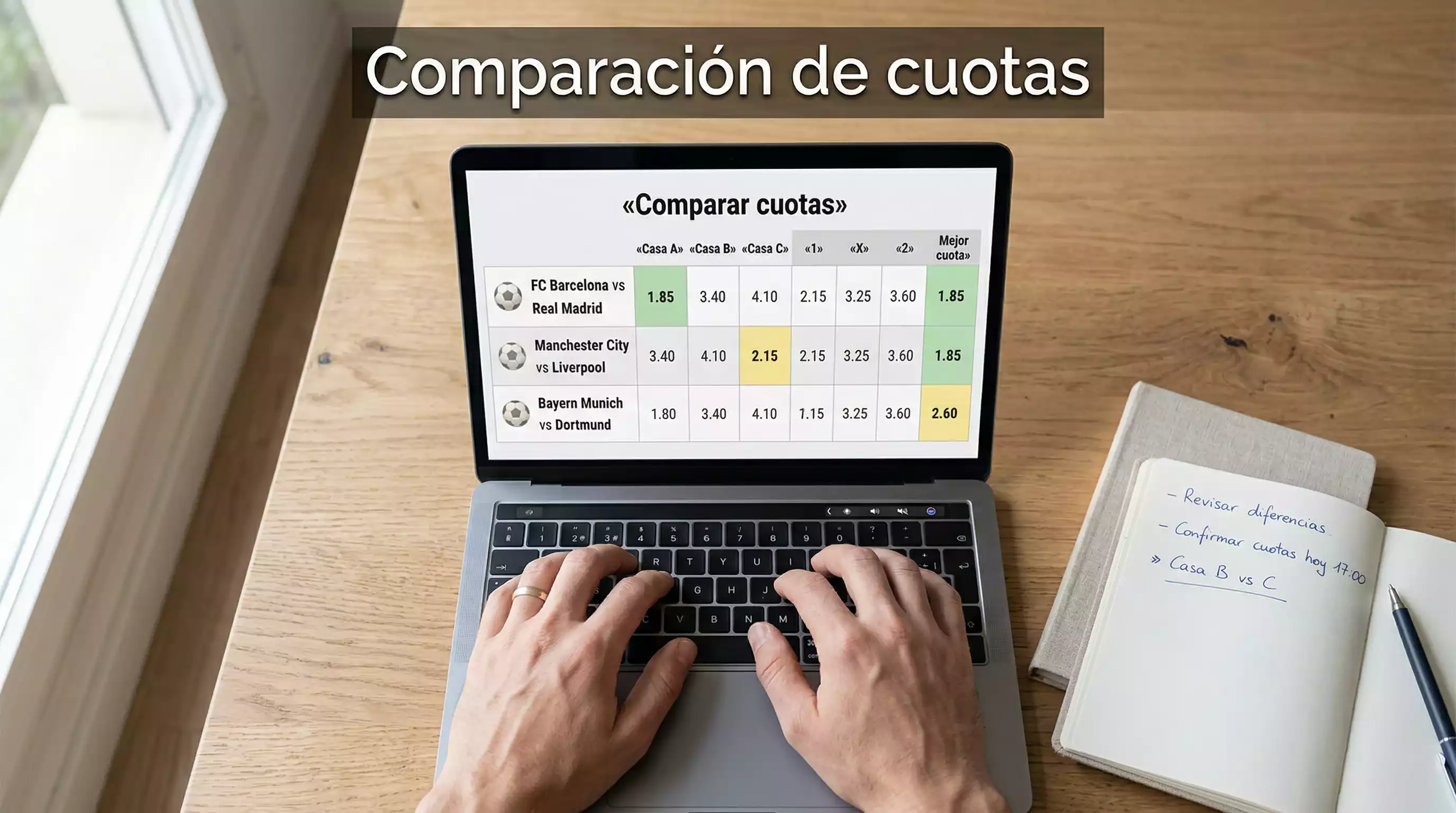 Apostador comparando cuotas de fútbol en un comparador de apuestas online