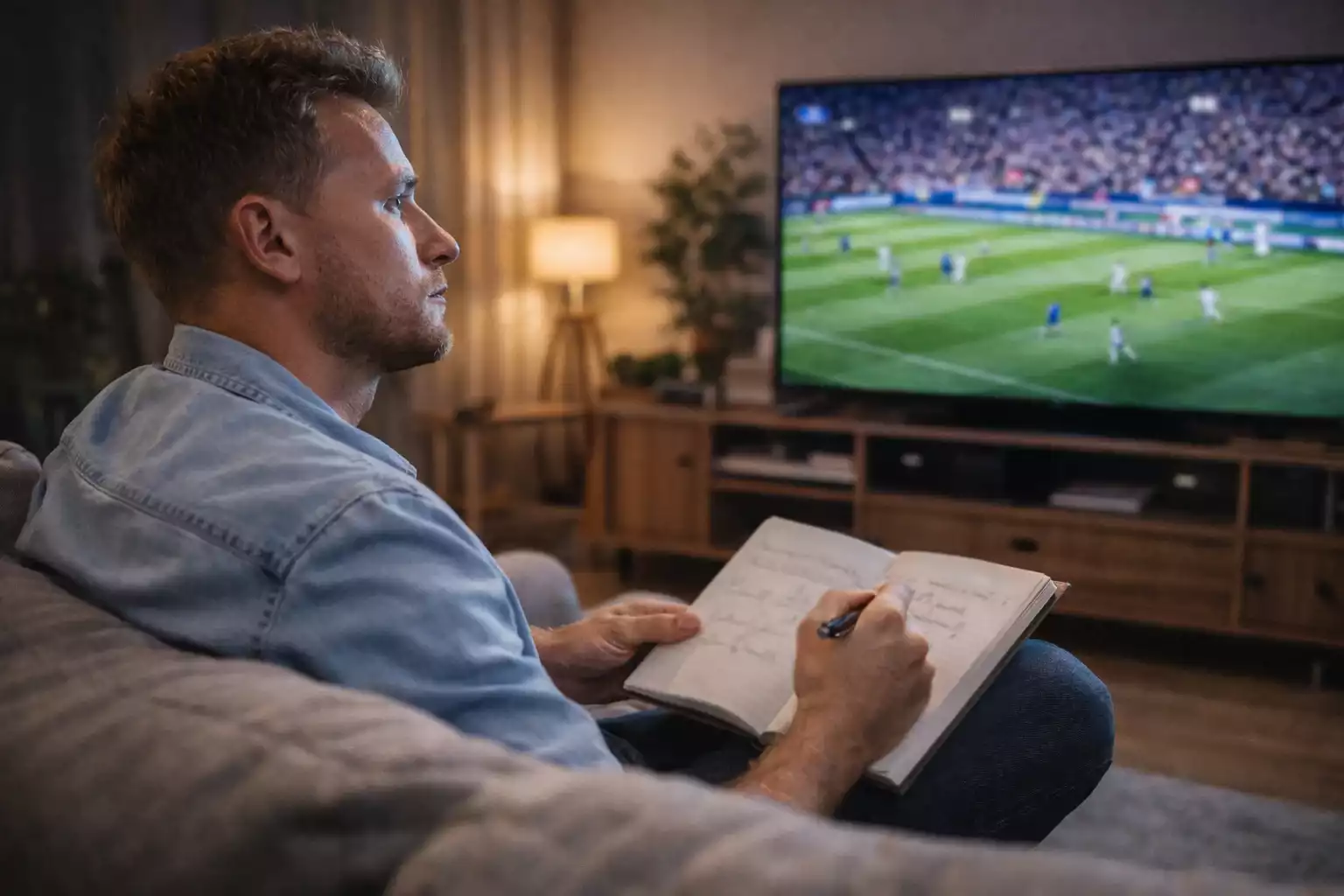 Apostador analizando desarrollo de partido en estadio